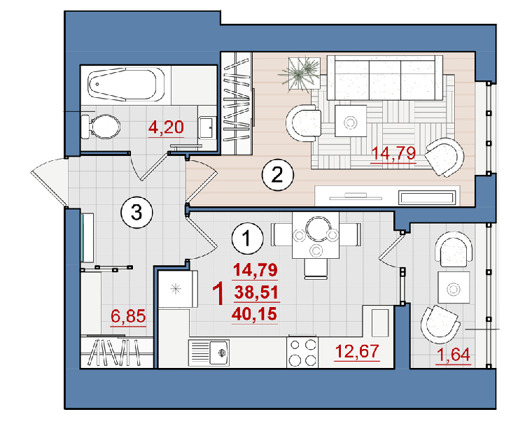 1-кімнатна 40.15 м² в ЖК Затишний від 14 500 грн/м², Чернігів