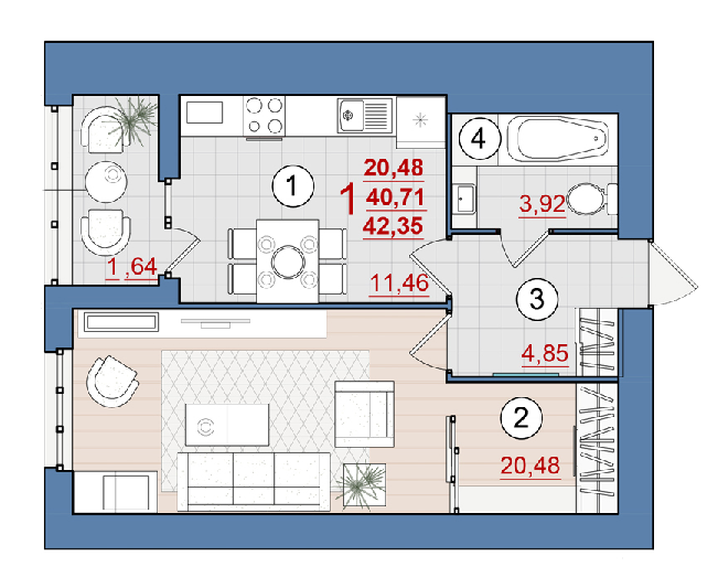 1-кімнатна 42.35 м² в ЖК Затишний від 14 500 грн/м², Чернігів