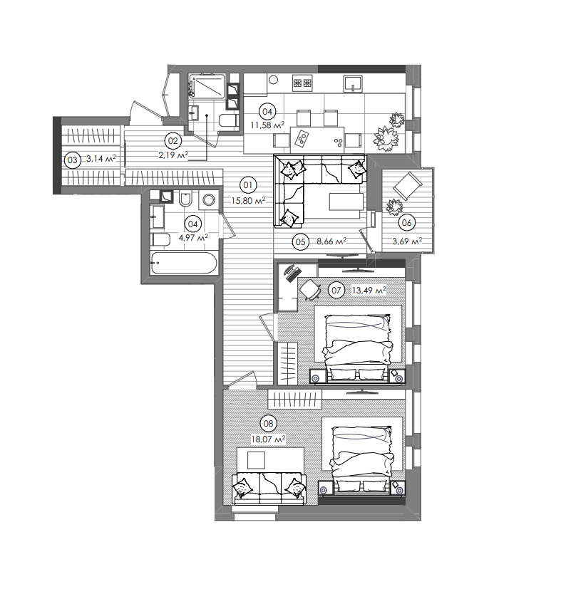 2-кімнатна 79.74 м² в ЖК Creator City від 35 460 грн/м², Київ