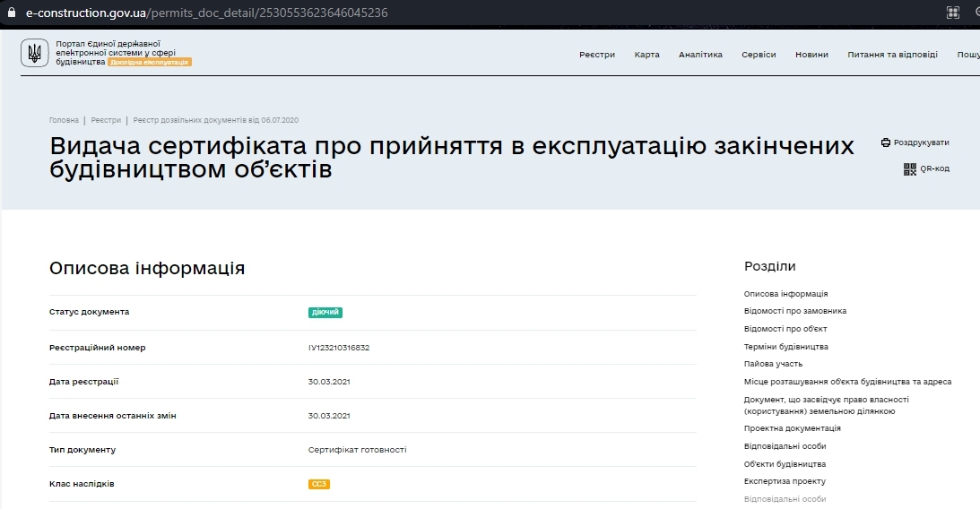 Сертифікат про готовність 2 очередь (2А, 2Б), ЖК Левада