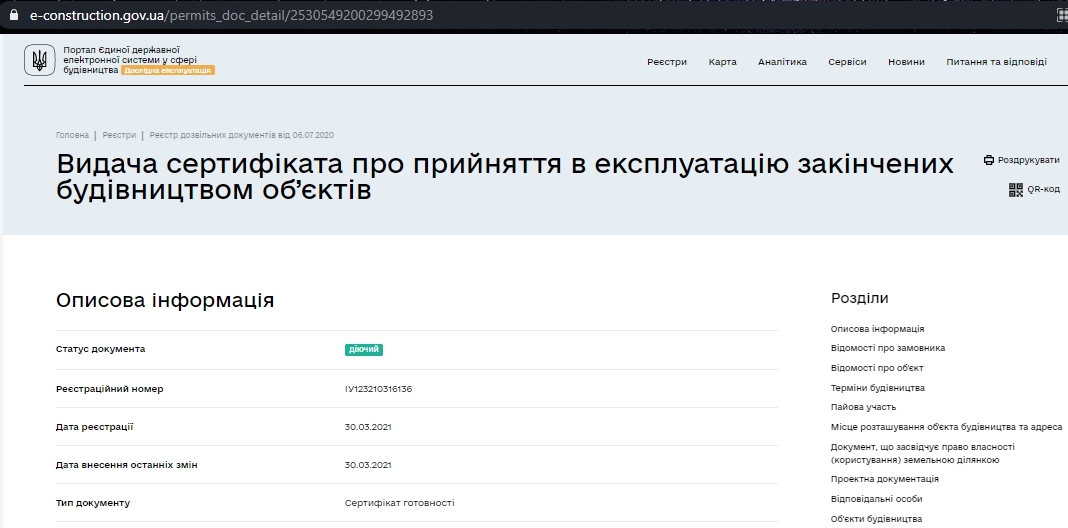 Сертифікат про готовність 2 очередь (2А, 2Б), ЖК Левада