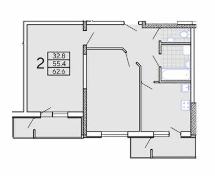 2-комнатная 62.68 м² в ЖК Радужный от 13 900 грн/м², Харьков