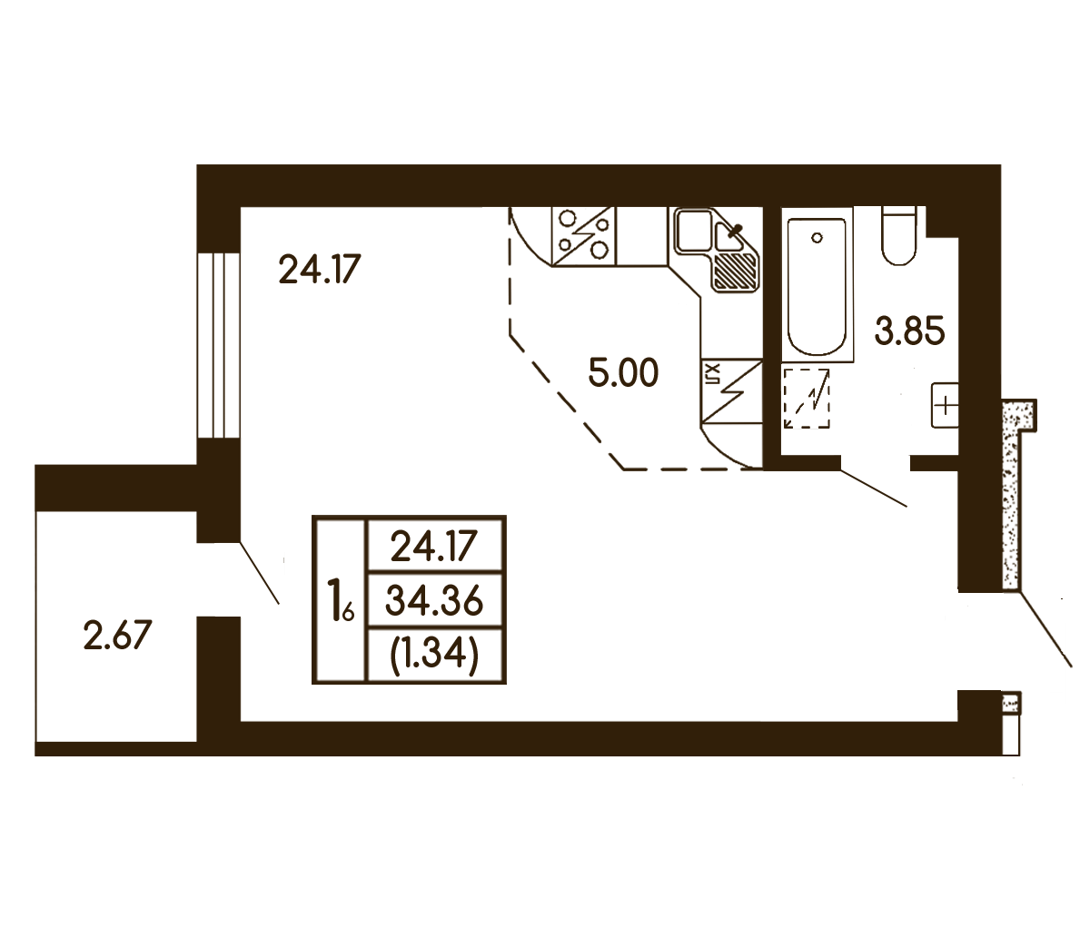 1-кімнатна 34.36 м² в ЖК Чайка від 21 500 грн/м², с. Чайки