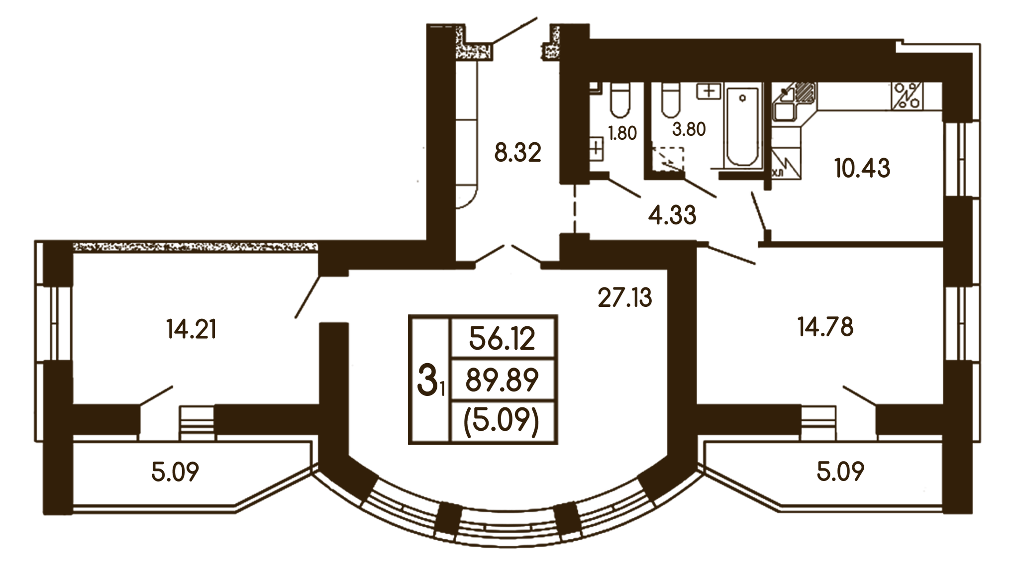 3-кімнатна 89.89 м² в ЖК Чайка від 19 500 грн/м², с. Чайки
