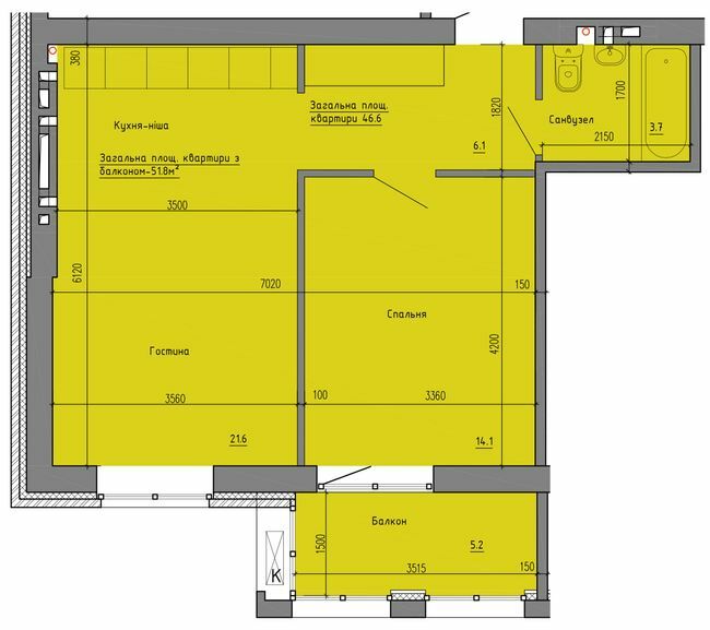 1-кімнатна 51.8 м² в ЖК Надеждинский від 20 350 грн/м², Дніпро