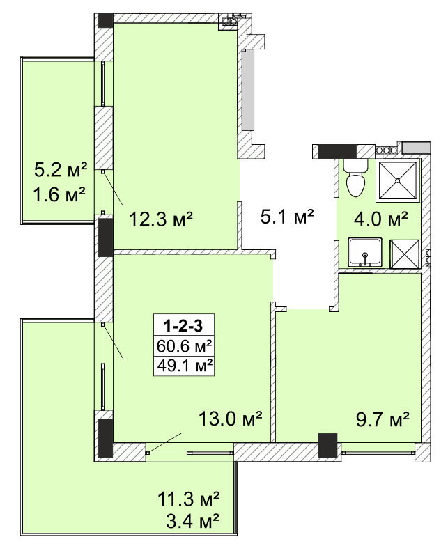 2-кімнатна 60.6 м² в ЖК SMART City-2 від 19 150 грн/м², Одеса