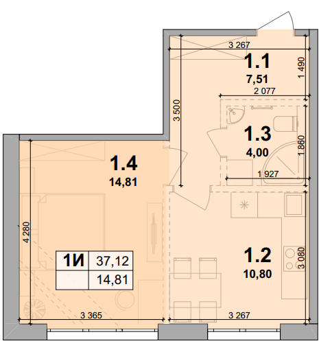 1-кімнатна 37.12 м² в ЖК Petrivsky Residence від 16 500 грн/м², с. Святопетрівське