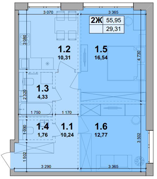 2-кімнатна 55.95 м² в ЖК Petrivsky Residence від 16 600 грн/м², с. Святопетрівське