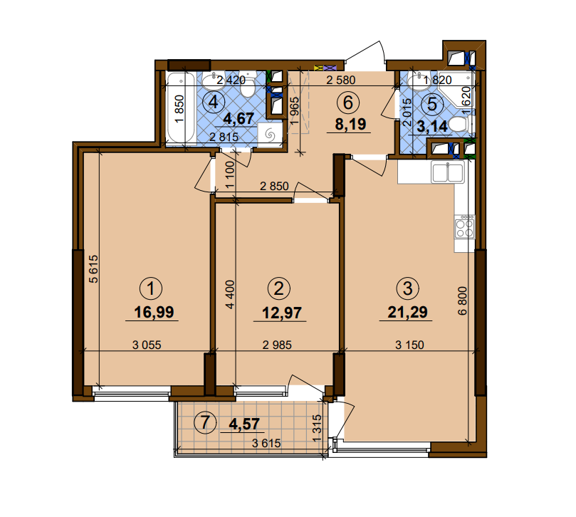 2-комнатная 68.62 м² в ЖК Варшавский-2 от застройщика, Киев