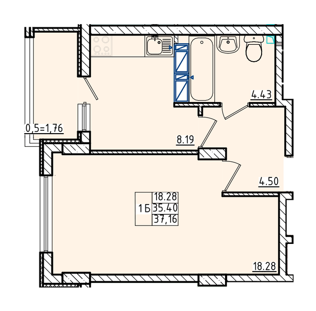 1-кімнатна 37.16 м² в ЖК Кольоровий бульвар від 18 300 грн/м², м. Чорноморск