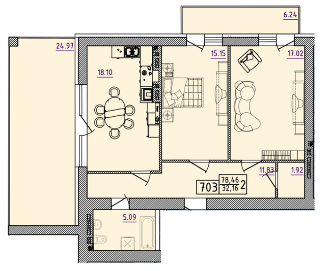 2-кімнатна 78.46 м² в ЖК Парк Морський від 16 500 грн/м², м. Южне