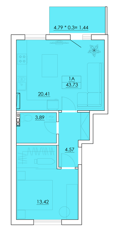 1-кімнатна 43.73 м² в ЖК Ventum від 17 350 грн/м², с. Крижанівка