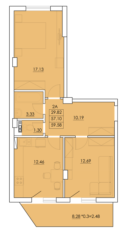 2-кімнатна 59.58 м² в ЖК Ventum від 17 900 грн/м², с. Крижанівка