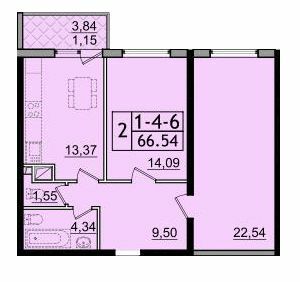 2-кімнатна 66.54 м² в ЖК П'ятдесят дев'ята Перлина від 22 050 грн/м², с. Крижанівка