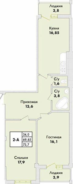 2-кімнатна 73.7 м² в ЖК Парк Совіньон від 23 800 грн/м², смт Таїрове