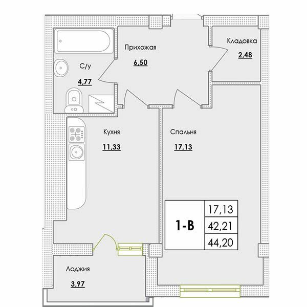 1-кімнатна 44.2 м² в ЖК Парк Совіньон від 21 400 грн/м², смт Таїрове