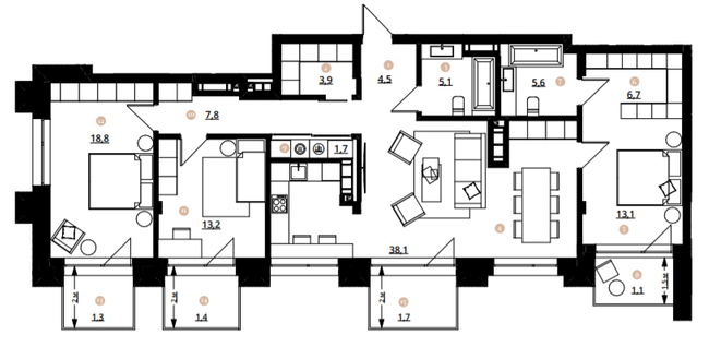 3-кімнатна 124 м² в ЖК Doma Trabotti від 89 750 грн/м², Одеса