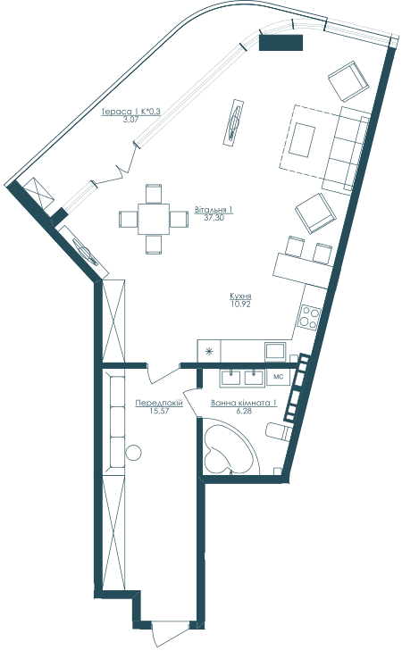 1-кімнатна 73.14 м² в ЖК KANDINSKY Odessa Residence від 51 421 грн/м², Одеса