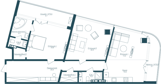 2-комнатная 103.03 м² в ЖК KANDINSKY Odessa Residence от 50 600 грн/м², Одесса