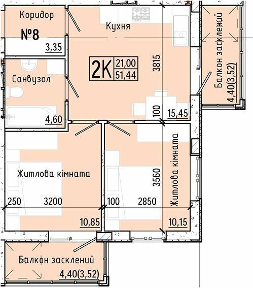 2-кімнатна 51.44 м² в ЖК Акварель-7 від 18 350 грн/м², Одеса