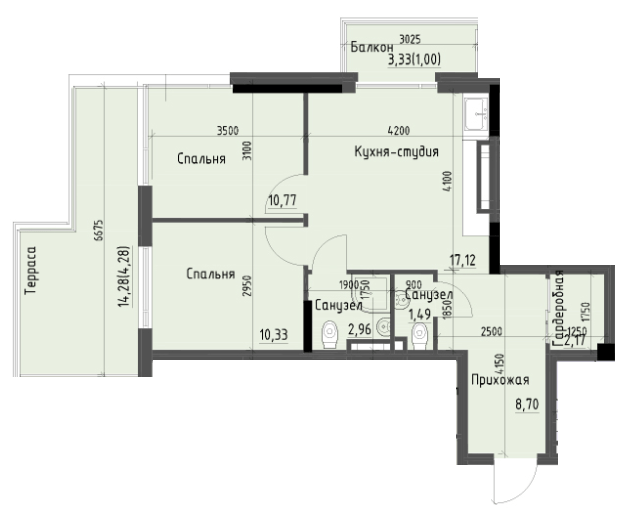 2-кімнатна 52.08 м² в ЖК Простір+ на Дачній від 30 100 грн/м², Одеса