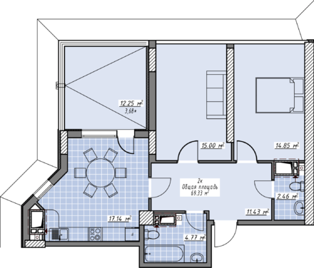 2-кімнатна 69.33 м² в ЖК Елегія Парк від 28 000 грн/м², Одеса