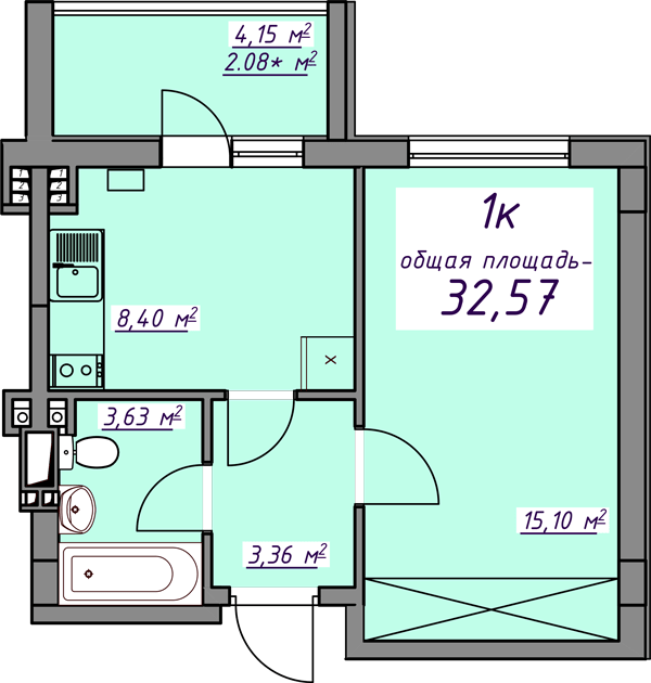 1-кімнатна 32.57 м² в ЖМ Сьоме Небо від 17 550 грн/м², смт Авангард