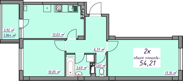 2-кімнатна 54.21 м² в ЖМ Сьоме Небо від 19 850 грн/м², смт Авангард