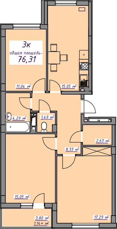 3-кімнатна 76.31 м² в ЖМ Сьоме Небо від 19 200 грн/м², смт Авангард