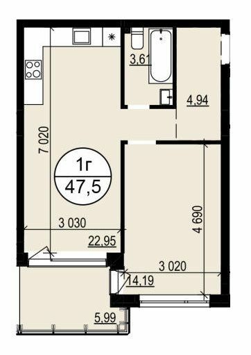 1-комнатная 47.5 м² в ЖК Гринвуд 2 от 19 550 грн/м², пгт Брюховичи