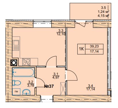 1-комнатная 39.23 м² в ЖК Проект Панорама от 21 450 грн/м², г. Пустомыты