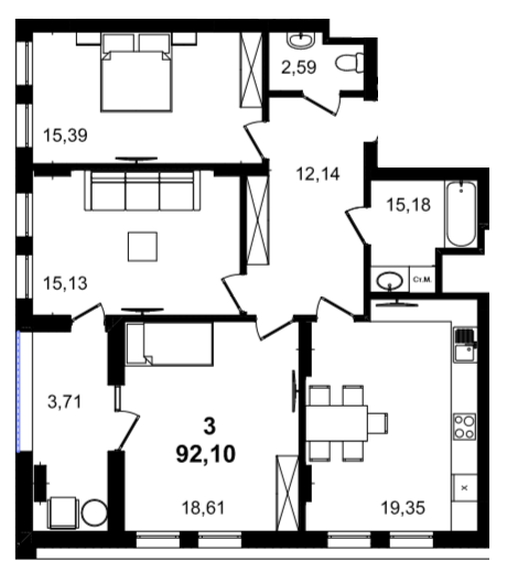 3-кімнатна 92.1 м² в ЖК BARCELONA від 25 600 грн/м², Львів