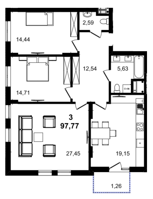 3-кімнатна 97.77 м² в ЖК BARCELONA від 25 600 грн/м², Львів