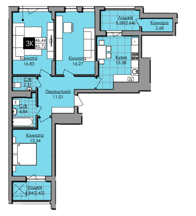 3-комнатная 85.72 м² в ЖК Lazur Sky от 24 000 грн/м², Львов