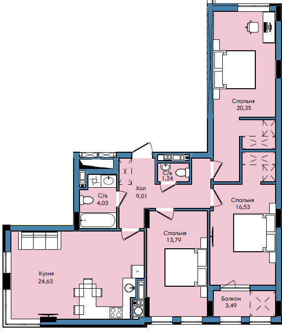 3-комнатная 93.07 м² в ЖК Washington City от 26 000 грн/м², Львов