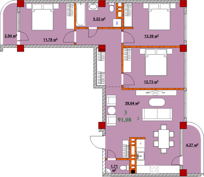 3-кімнатна 91.08 м² в ЖК Provance Home від 17 300 грн/м², Івано-Франківськ