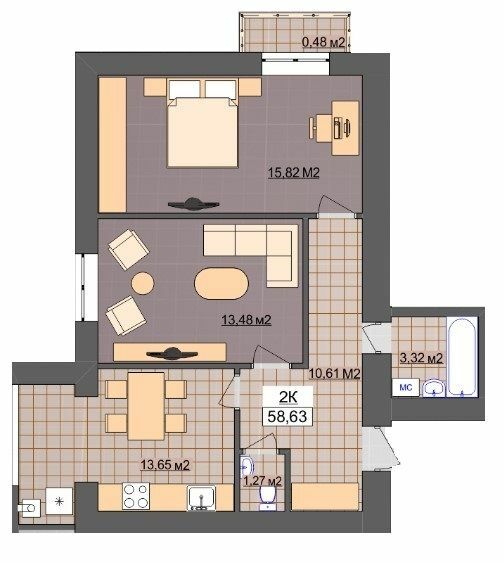 2-кімнатна 58.63 м² в ЖК Гетьманський від 14 200 грн/м², Івано-Франківськ
