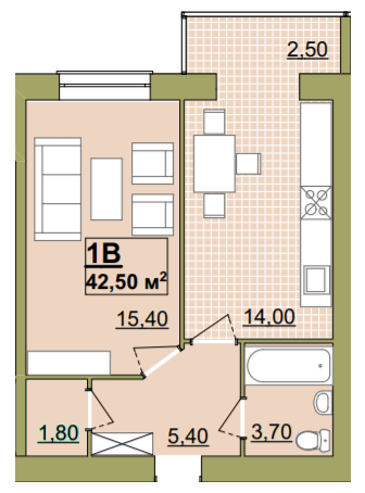 1-комнатная 42.5 м² в ЖК Городок Центральный от 14 000 грн/м², Ивано-Франковск