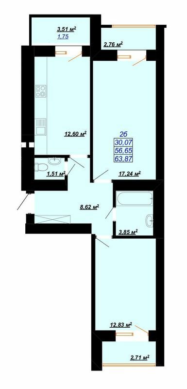 2-кімнатна 63.87 м² в ЖК Цитадель-2 від 12 000 грн/м², Івано-Франківськ