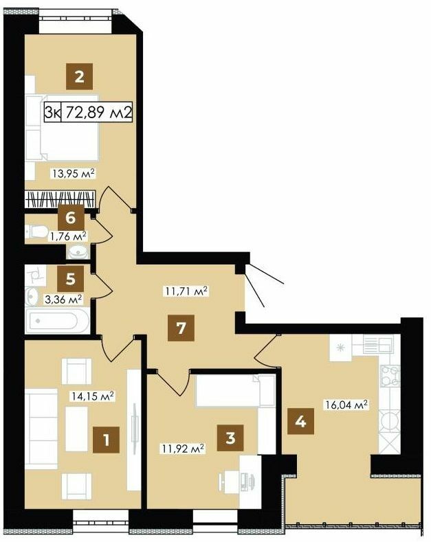 3-комнатная 72.89 м² в ЖК Элитный от 14 700 грн/м², Ивано-Франковск