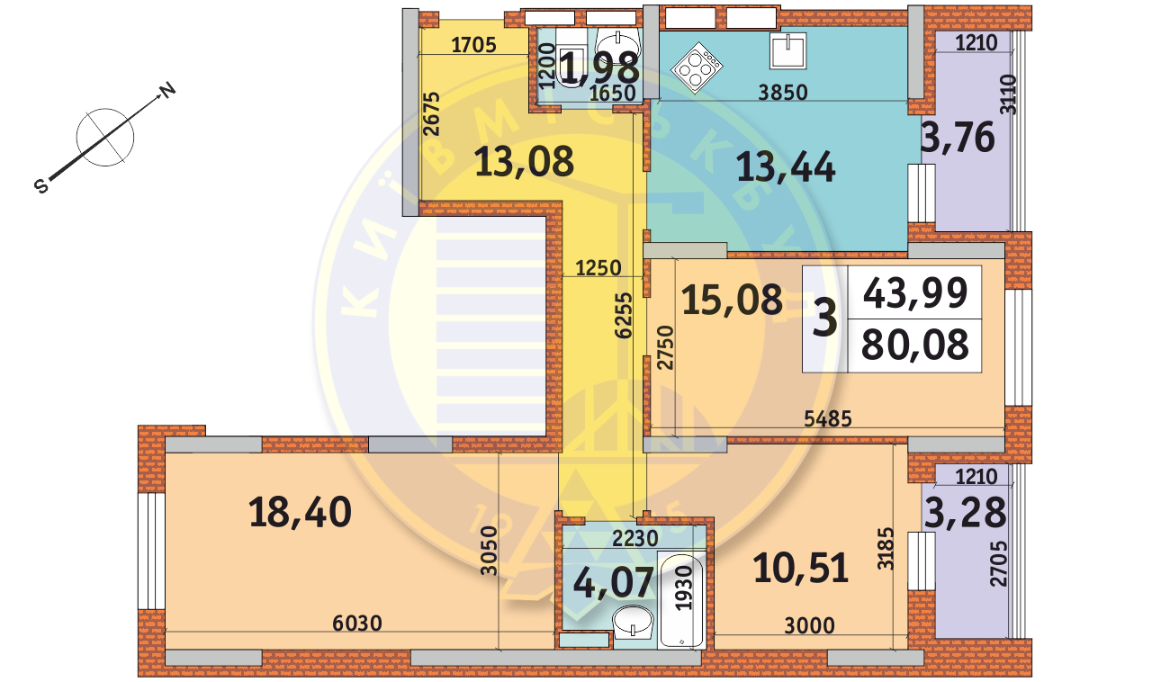 3-комнатная 80.08 м² в ЖК Медовый от 25 037 грн/м², Киев