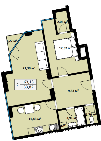 2-комнатная 63.13 м² в ЖК Uzh Towers от 24 600 грн/м², Ужгород