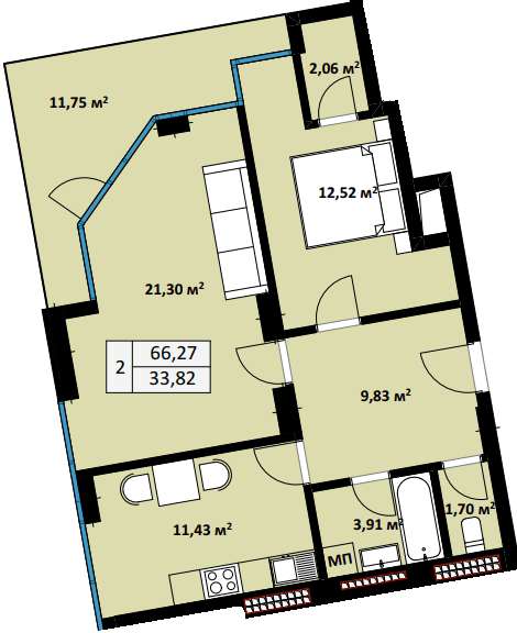 2-кімнатна 66.27 м² в ЖК Uzh Towers від 24 600 грн/м², Ужгород