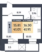 1-комнатная 41.01 м² в ЖК Династия от 24 000 грн/м², Полтава