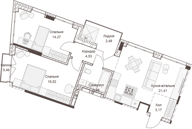 2-комнатная 67.06 м² в ЖК Pokrovsky Apart Complex от 31 550 грн/м², Ровно