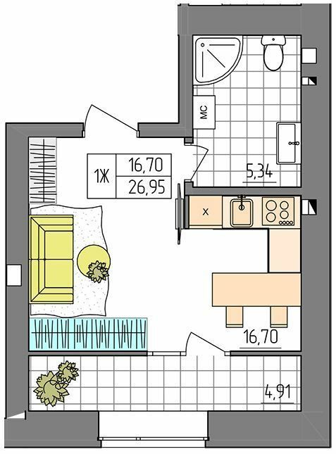 1-кімнатна 26.95 м² в ЖК Синергия Glass від 16 500 грн/м², Рівне