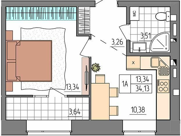 1-кімнатна 34.13 м² в ЖК Синергия Glass від 16 500 грн/м², Рівне