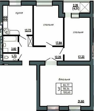 3-комнатная 100.6 м² в ЖК Комфорт Лайф от 11 000 грн/м², г. Чортков