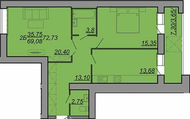 2-кімнатна 72.73 м² в ЖК Рідний Дім від 12 500 грн/м², Тернопіль