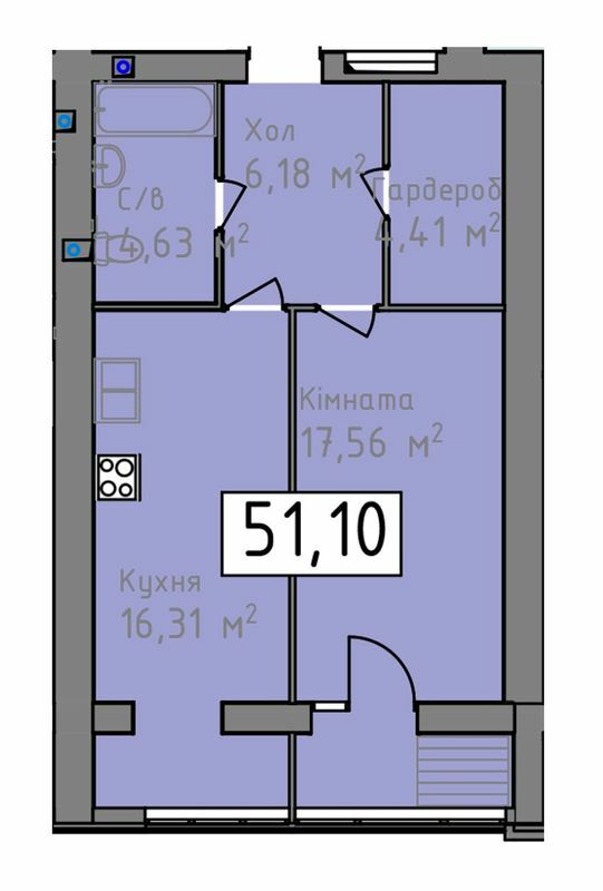 1-кімнатна 51.1 м² в ЖК Status від 16 250 грн/м², Херсон